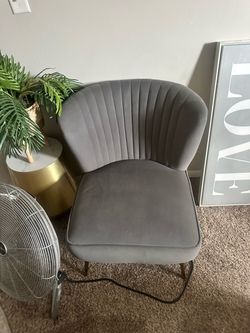 Gray Velvet Accent Chair with Gold Legs