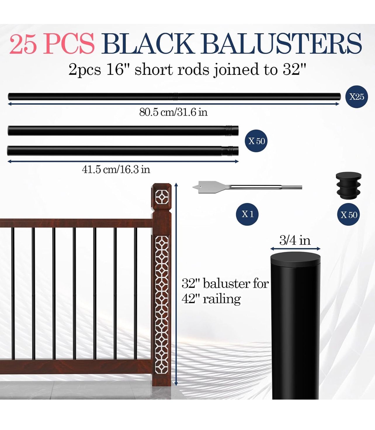Vrisa 25 Pack Deck Balusters 32 Inches Metal X(13)
