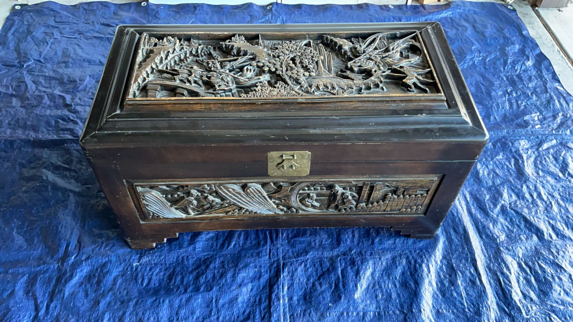 Chinese Carved Camphor Wood Chest