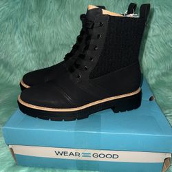 TOMS Ionie Black-Lace Up Rugged Ankle Boot Women’s 8