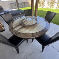 Marble & Wood Dining Table with 5 Chairs