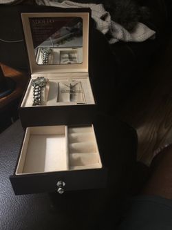 Jewelry box watch and necklace combo mother of pearl silver helix 30” necklace