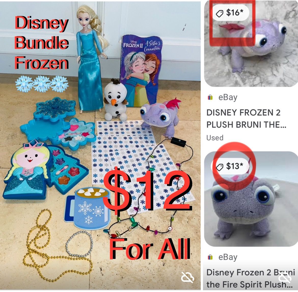 $12 For All Disney Bundle,New Elsa Doll and Disney plushies,Book,Stickers accessories etc