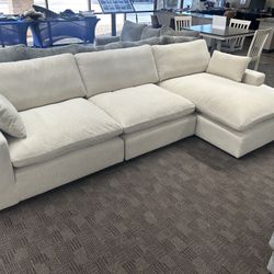 Cream Linen Cloud Feather Sectional Couch 
