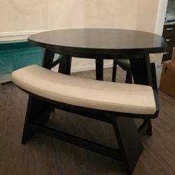 Modern Black Dining Table Set – Bench + 2 Chairs – Must Pickup