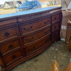 Queen Bed Frame, Dresser, And Mirror