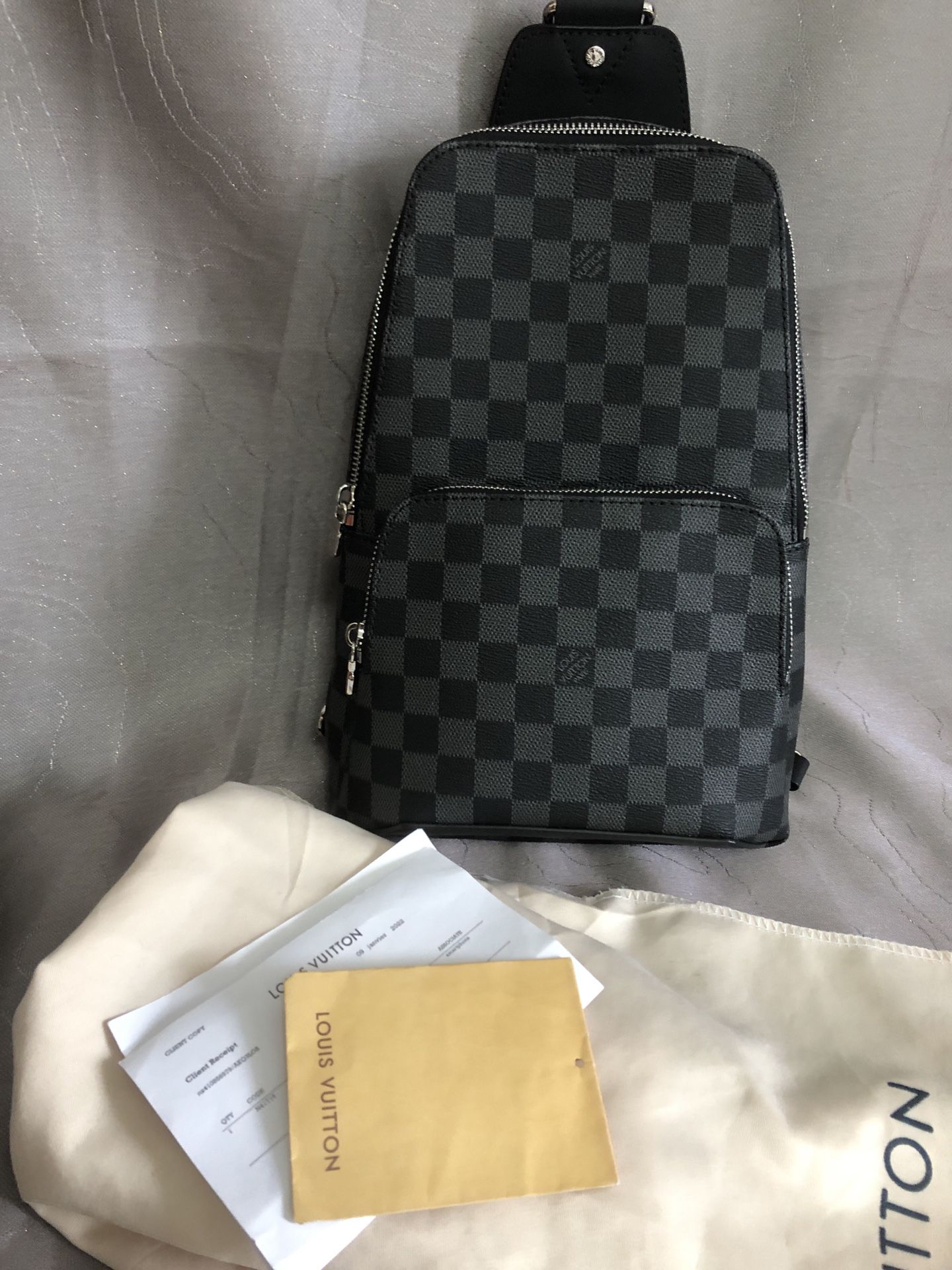 Authentic Louis Vuitton Damier Ebene Speedy Black Gray Leather LV Chest Bag  Backpack Shoulder Bag for Sale in Fresno, CA - OfferUp