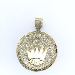 Gold CZ King Pendant 10K New 