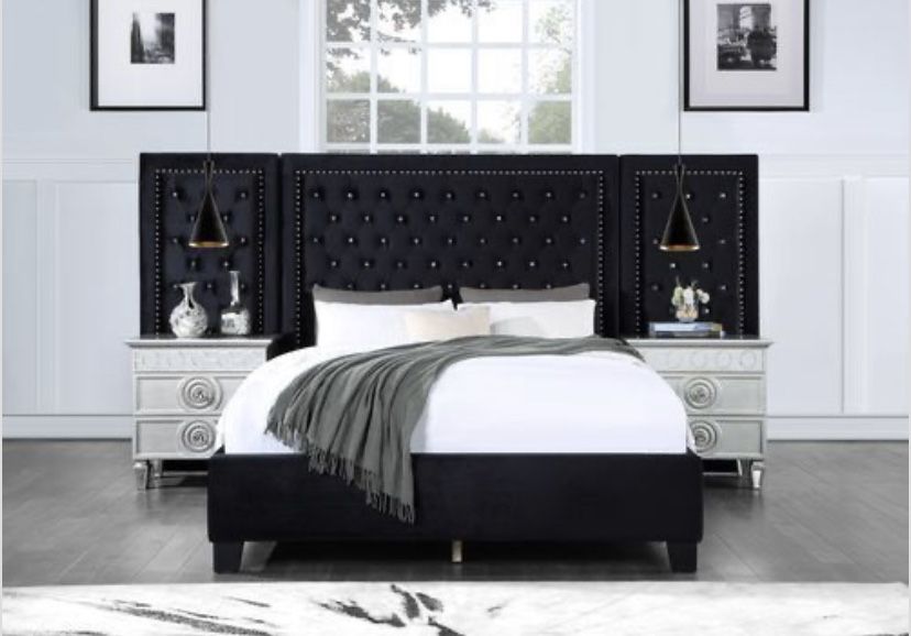 Brand New Oversized Black Velvet Bed