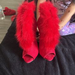 Red Fur Heels Size 7 Women 