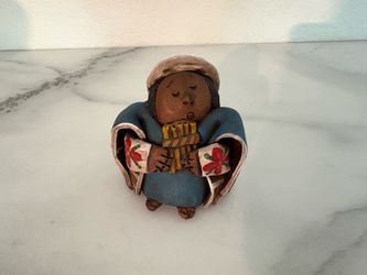 Peruvian Folk Art Clay Musician Signed