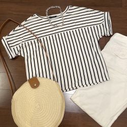 Banana Republic White Black Striped Top