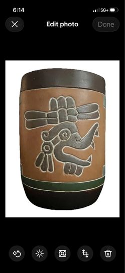 AZTEC LARGE CLAY VASE Painted & Handmade In Mexico Brown & Green