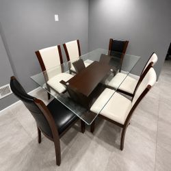 Modern Glass Dining Table Set w/ 6 Chairs – Excellent Condition