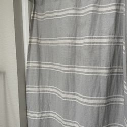 Gray & White Striped Fabric Shower Curtain – Excellent Condition