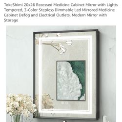 TokeShimi 20x26 Recessed Medicine Cabinet Mirror with Lights Tempered, 3-Color Stepless Dimmable Led