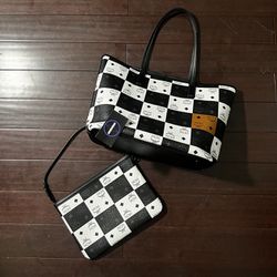 Mcm Aren Checkered Board Tote Bag + Shoulder Bag