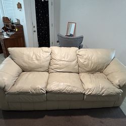 Cream Leather Couch - FREE DELIVERY 