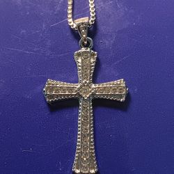 New* Rhinestone Silver Cross Necklace 