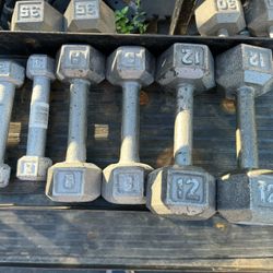 3 8 12lb Hex Iron Dumbbell Set Weights 