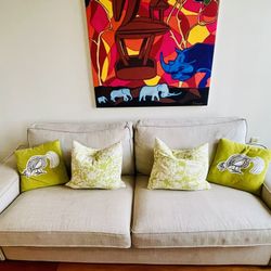 Couch, Arm Chair, Pillows And Two Lamps