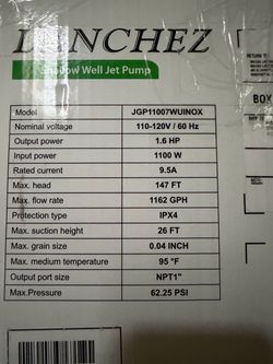Lanchez New Lanchez 1.6HP Shallow Well Water Pump 1162GPH
