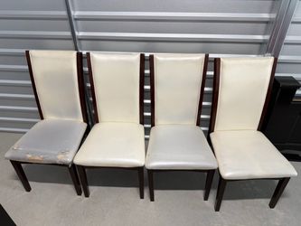 Set of 4 Cream Faux Leather Dining Chairs – Dark Wood