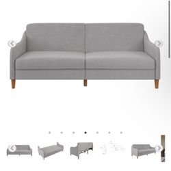 DHP Jasper Convertible Futon Sofa Couch in Light Grey Linen