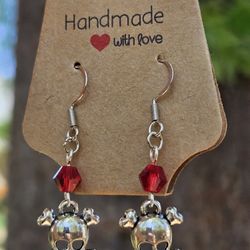 Handmade Red And Silver Skull Earrings