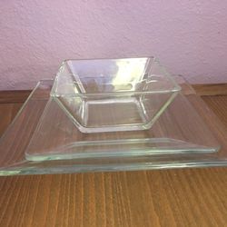 Clear Glass Square Plates and Bowls