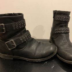 Girls Black Moto Boots With Buckles Sz 1