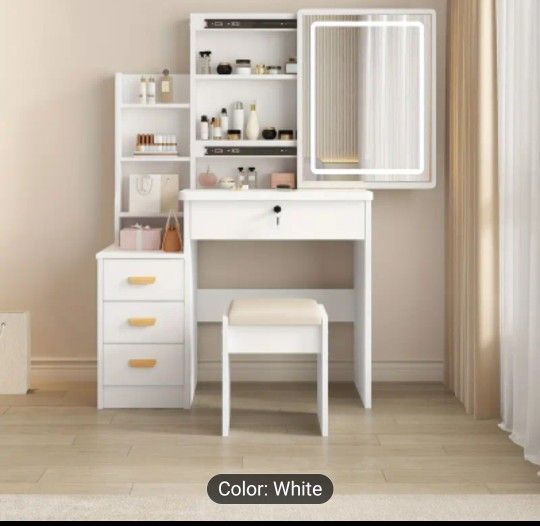 Brand New In Box Vanity With Led Lights, 3 Light Modes And Adjustable Brightness, Comes With Chair