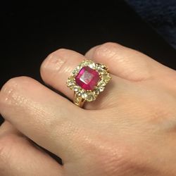 Genuine ruby ring & white topaz - size 7