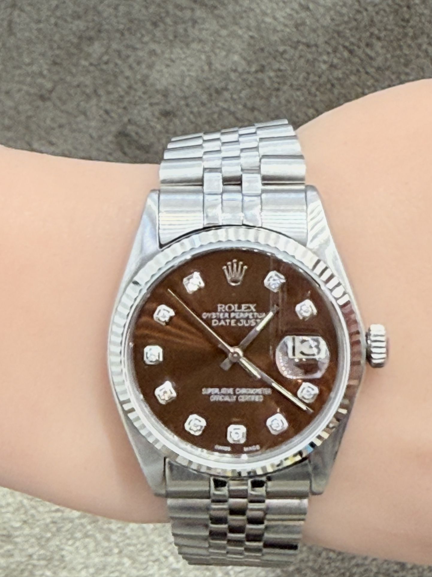 Rolex Pre Owned 36mm DateJust Chocolate Diamond Dial Model 16014 Quickset