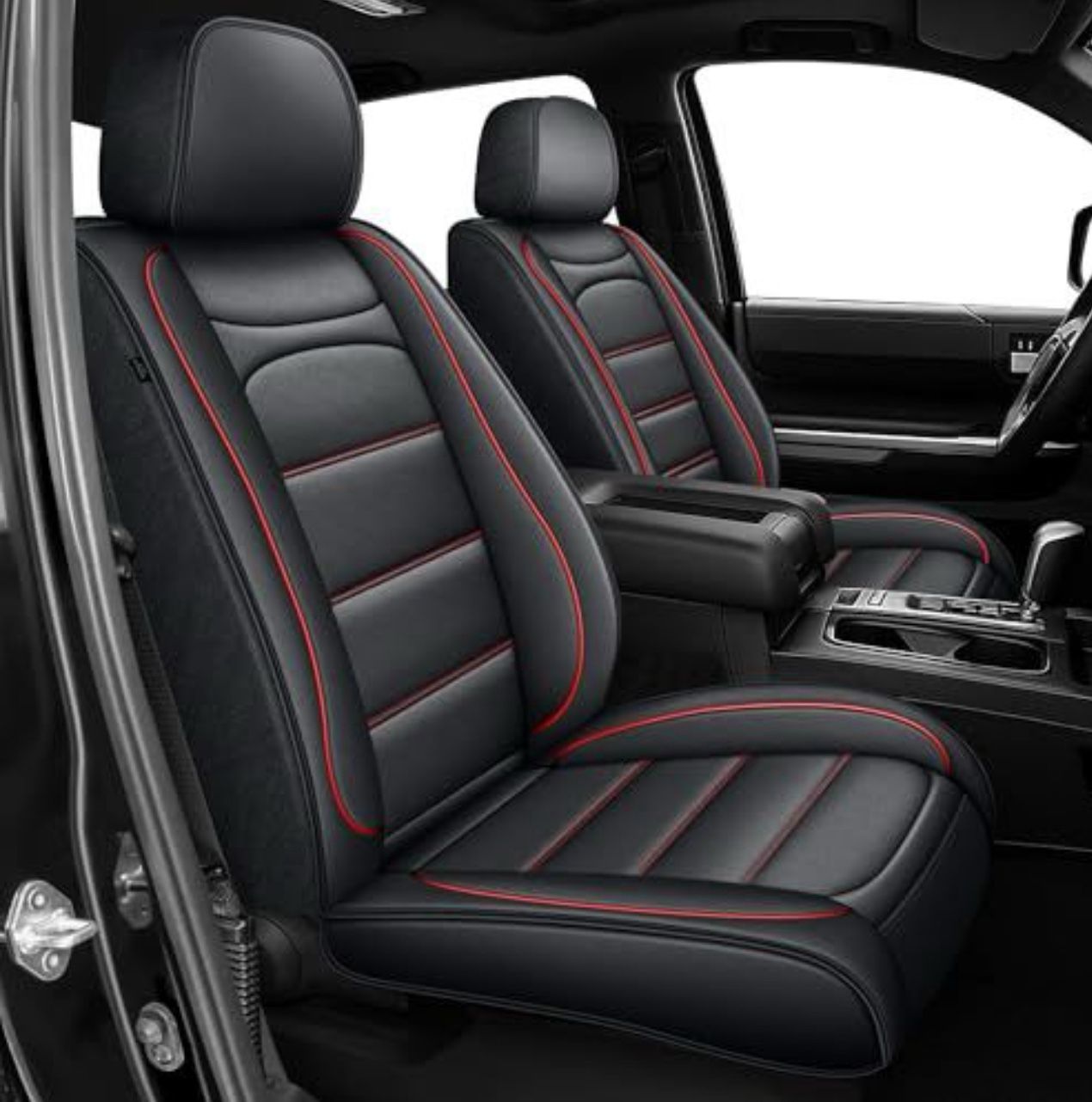 IKABEVEM Seat Covers Fit for Toyota Tundra : 2014-2021 Crewmax Double Cab Faux Leather Truck Pickup Full Set Seat Covers (5 Seats, Redline)