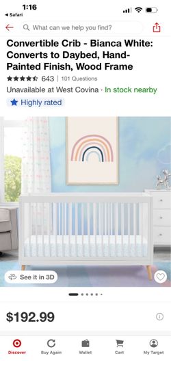 White Wood Baby Crib with Crib Bumper and Matress