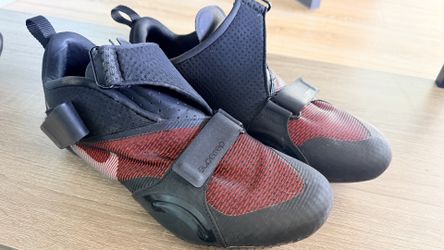 Peloton shoes (12.5 and 8), dumbell set, and 2 Yoga mats