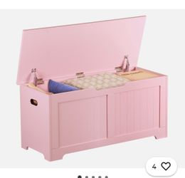 Wooden Storage Chest 39" Lift Top Organizer Kid Toy Box Safety Hinged Lid Pink