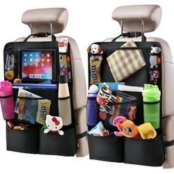 New Set of 2 Car Backseat Organizer Durable Waterproof Seat Back Kick Mat Black