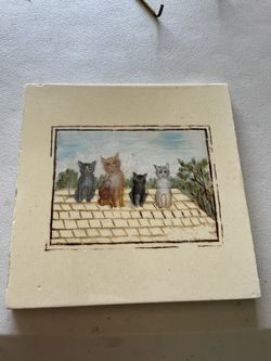 Cats On Roof Painted Minton Tile