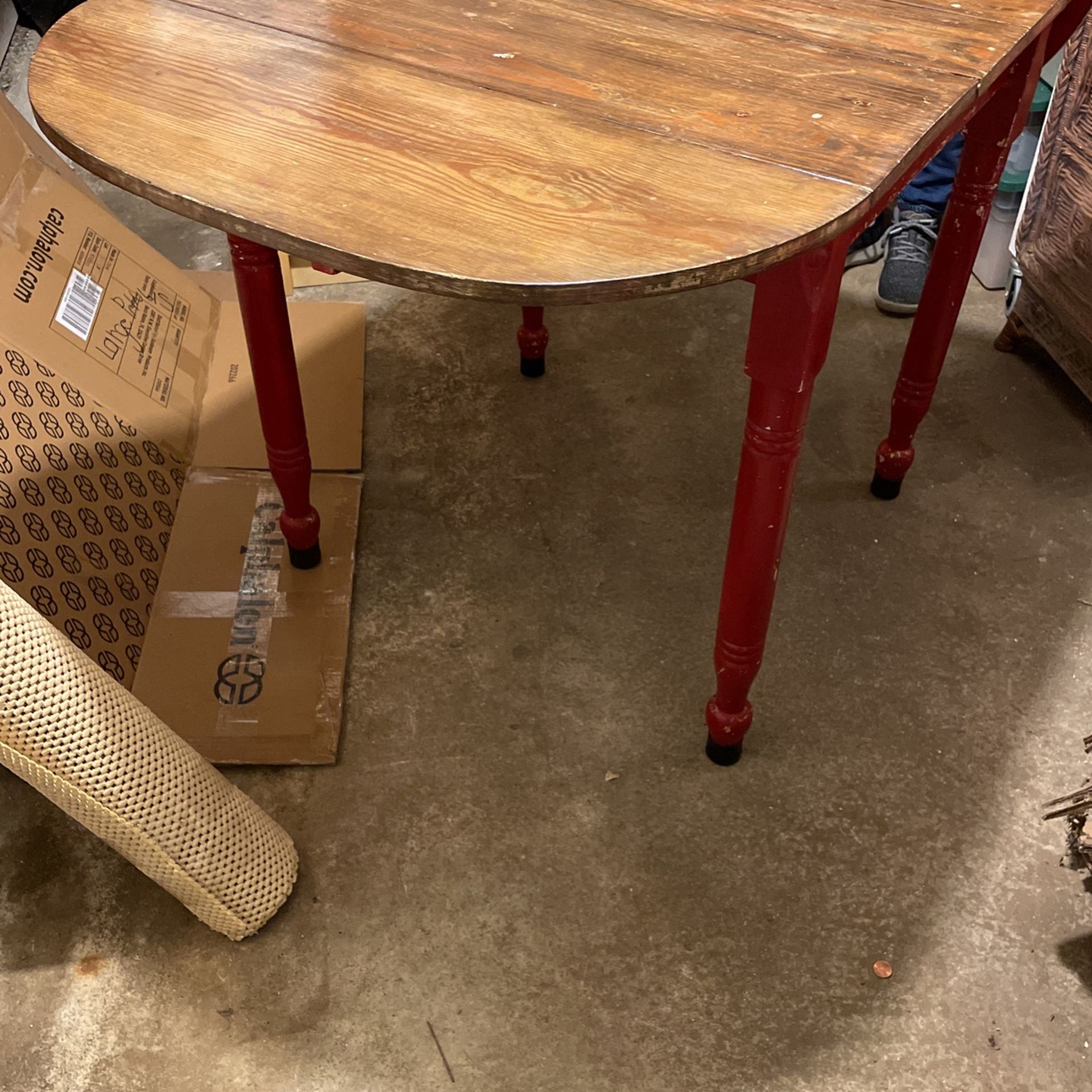 Small Wooden Kitchen Table With Red Legs Two Leaves 27x30 Closed