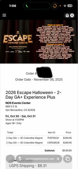 Escape Halloween ticket