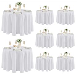 8 Pk White Round Table Clothes 120" Inches 