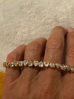 Gold-Filled Moissanite ❤️-Shaped Tennis Bracelet w/Fold-Over Latch Closure