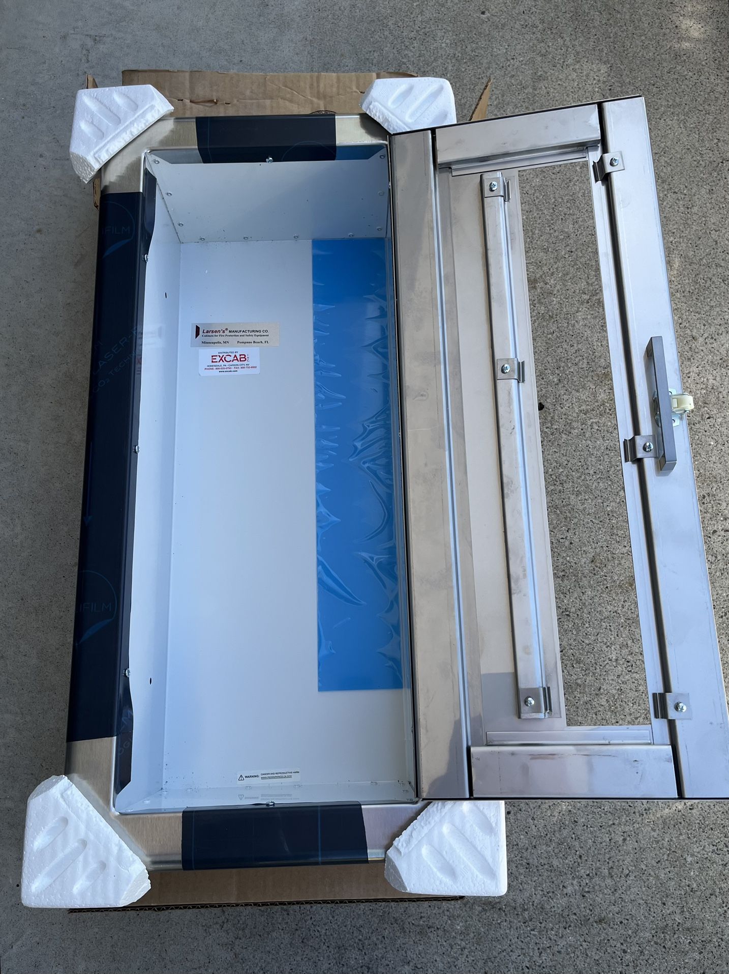 Larson’s Manufacturing Stainless Steel, Semi Recessed, Fire Extinguisher Cabinet