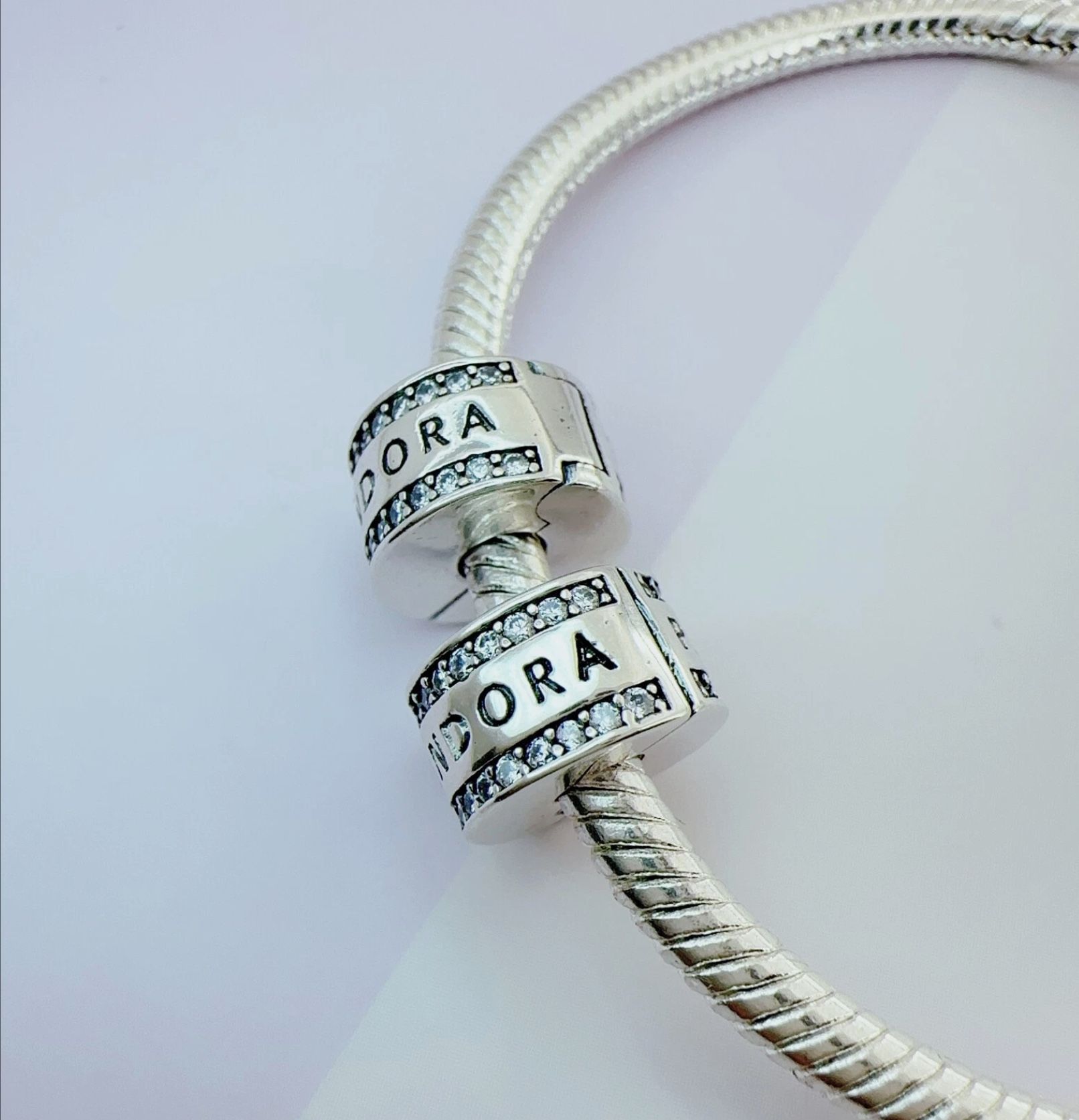 2 PCs New Pandora Logo Clip Charm Sterling Silver Charm For Bracelet