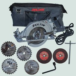 Skilsaw HD77 7-1/4" Worm Drive Saw 13A w/ Bag, 5 Blades, 2 Discs Tested