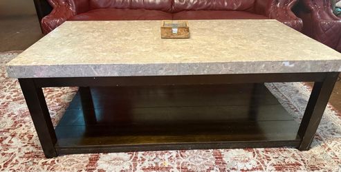 Marble Top Coffee Table and 2 End Tables with Dark Base
