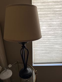 2 Black Metal Table Lamp with Tan Shade