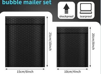 250 Black Bubble Mailers Padded Envelopes Small 4 x 8 Inches and 6 x 10 Inches Bubble Envelopes Strong Adhesion Packaging Bags Waterproof Shipping Bag